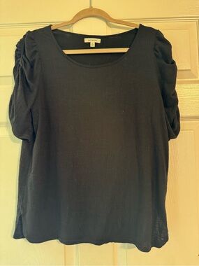 Max Studio Black Puff-Sleeve Scoop Neck Top